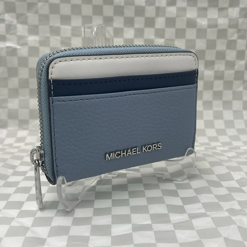Michael Kors Jet Set Travel Md Zip Around Color-Block Wallet Card Case  Pale Bl